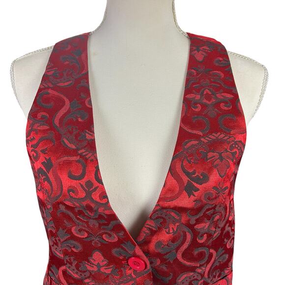 Design by Olivia Vest Women Size Large Red Jacquard Paisley 3 Button Waistcoat - Picture 5 of 12